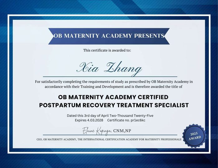 OB Maternity Academy Postpartum Recovery Treatment Specialist certificate